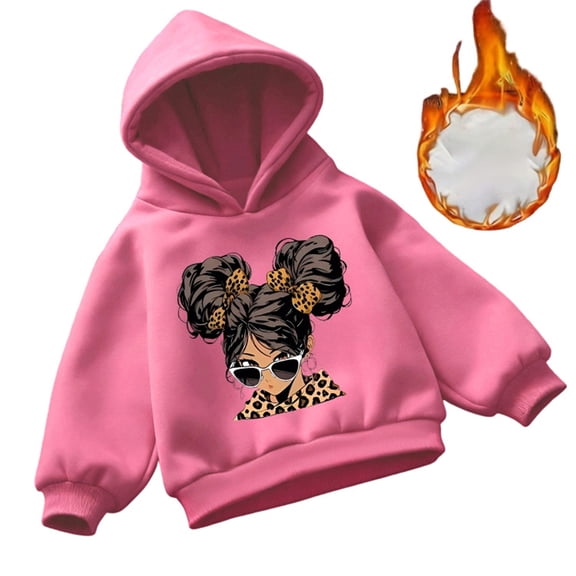 Little Girls Pullover Hoodie Sweatshirt Long Sleeved Printed Hooded Jacket Outerwear Cozy Pullover Sweatshirt Top Size 6-7T , Pink