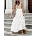thumbnail image 3 of Women's Tulle Midi Skirt Elastic High Waist A-Line Ruffle Tiered Layered Mesh Puffy Long Maxi Skirt, 3 of 11