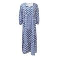 thumbnail image 5 of Youmylove Women Dress Fashion Boho Print Half Sleeve V-Neck Strap Loose Splice Long Casual Beach Summer Party Holiday Sundress, 5 of 6