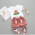 thumbnail image 2 of ZPYESWOW Baby Toddler Girls Clothessummer Watermelon Pattern Crewneck Short Sleeve T Shirt Tops Linen Shorts Outfits Cute Summer Shorts Sets Causal Homewear Girls Clothes, 2 of 9