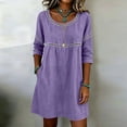 thumbnail image 4 of Odbmxy Fall Womens Dresses Mini 3/4 Sleeve Cotton Linen Tunic Shift Dress for Women Plain Peasant Holiday with Pockets, 4 of 5