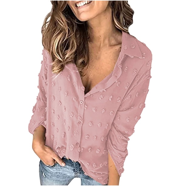 Tops de mujer Camisa de manga larga de un solo pecho Tops Blusa de camisa de solapa suelta Pompotops FGAJ20389
