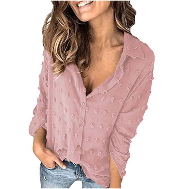 Tops de mujer Camisa de manga larga de un solo pecho Tops Blusa de camisa de solapa suelta Pompotops FGAJ20390