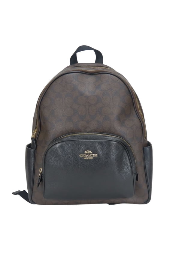 Pre-Owned Coach Signature Backpack 6495 Leather Dark Brown Black Gold Hardware Women's COACH