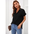 thumbnail image 2 of ABPHQTO Camisa negra de manga corta con botones y cuello para mujer, 2 of 5