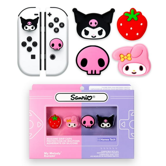 Hamee Hello Kitty and Friends Thumb Grips Compatible with Nintendo Switch OLED/Switch Lite, Character Joystick Grip Cover Caps – My Melody and Kuromi