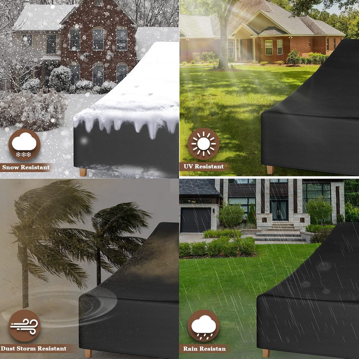 Patio Outdoor Chaise Lounge Cover Waterproof, Lounge Chair Covers Waterproof Outdoor Durable Patio Furniture Covers, Black, 1 Pack