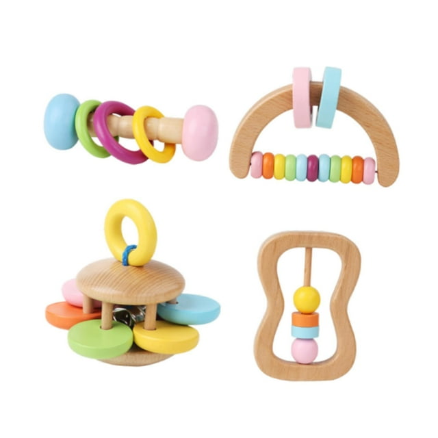 Lipstore Wooden Rattle Set Musical Instruments Fine Motor Skill Hand Eye Coordination Hand Rattles Bell Musical Toys for Newborns Kids