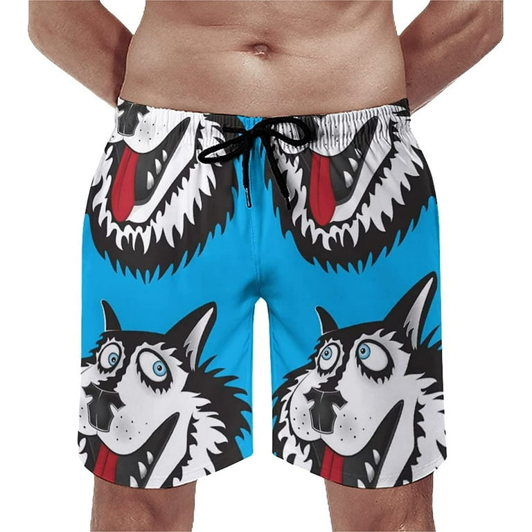 Men s Funny Husky Dog Swim Trunks Quick Dry Bathing Suit Casual