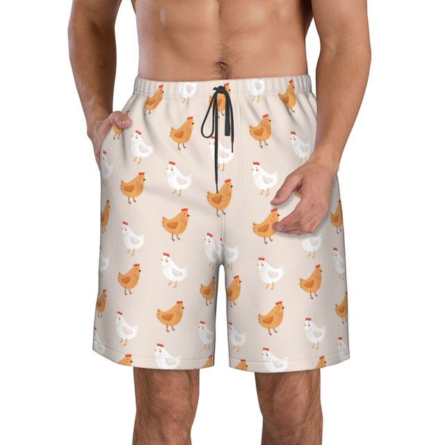 Balery Funny Chicken Traje de Baño Estilo Hawaiano para Hombre, Shorts de Secado Rápido con Bolsillos-Large
