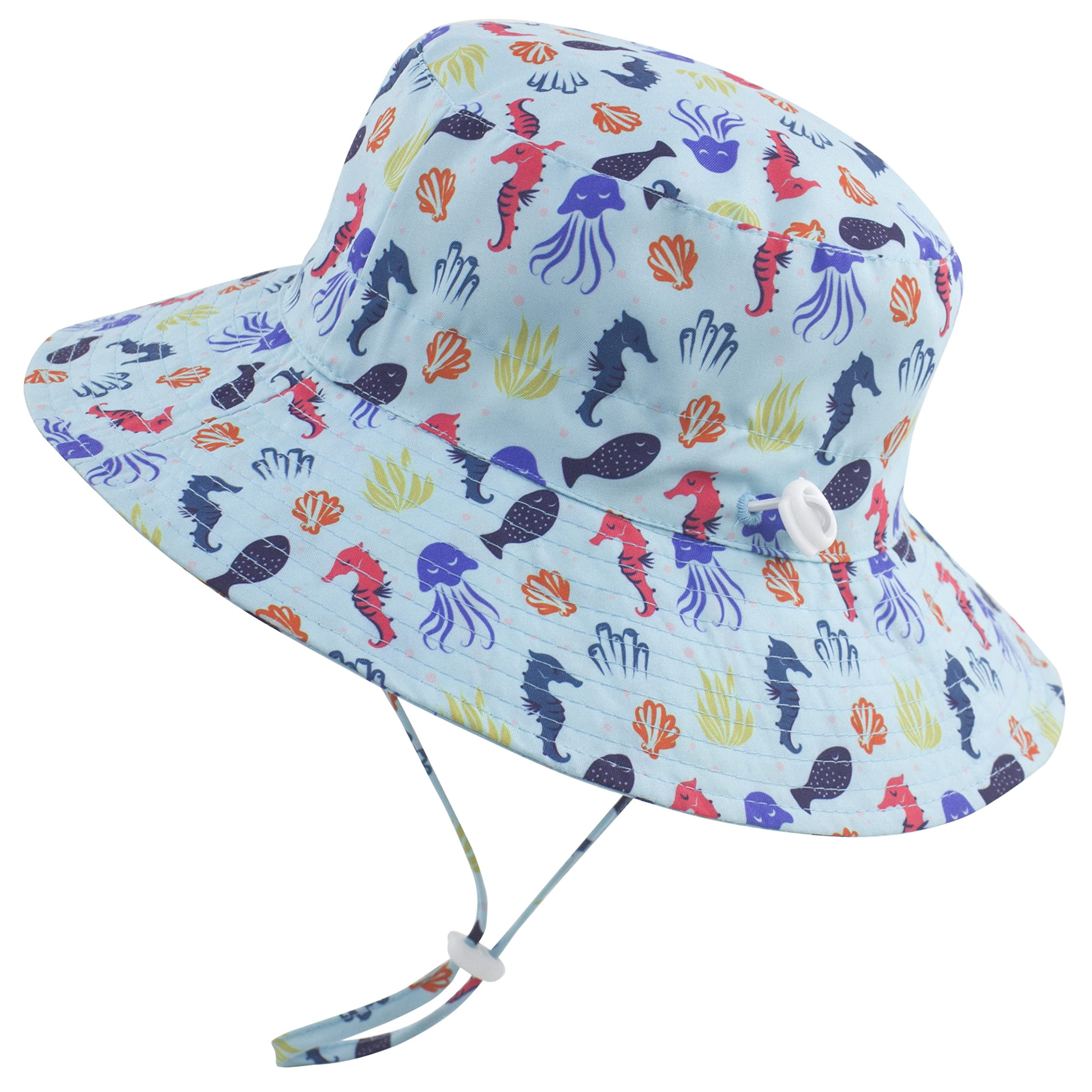 Dicoly Blue Seahorse,0-18 months,UV Protection Bucket Hats,Baby Kids Girls Sun Hat Wide Brim UPF 50+, Infant Girl's, Size: One Size