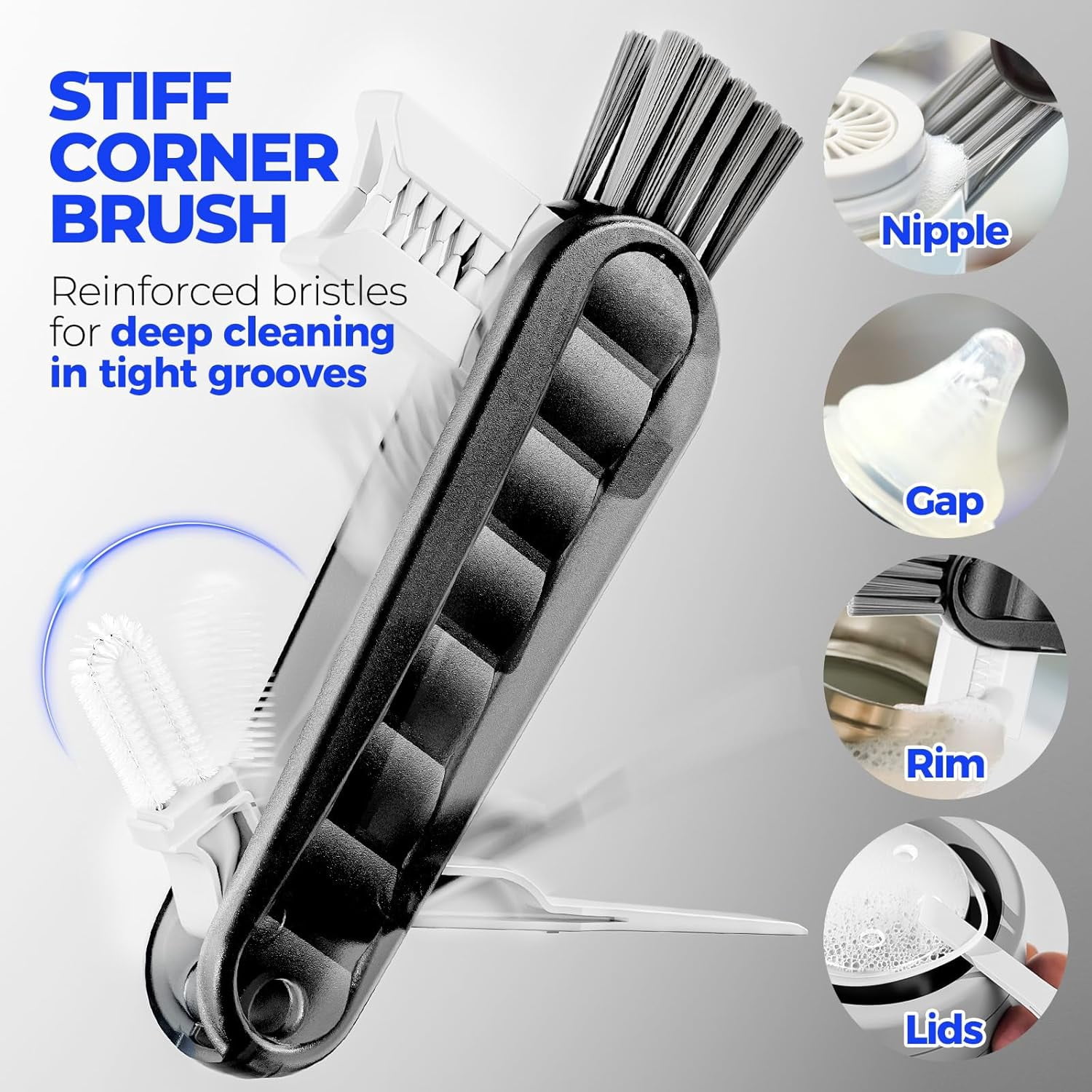 6 Pack Bottle Brush Set, 14" Long Handle Stainless Steel Bottle Cleaner Brush, 3 Straw Brushes, 3-in-1 Bottle Cleaning Brush for Water Bottle, Antistatic Lab Brushes, Straws Black