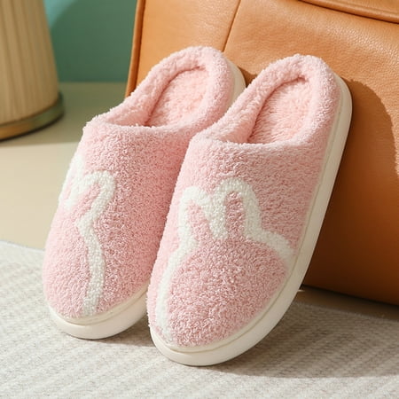

PhoneSoap Winter Couples Women Warm Home Baotou Plush Soft Bottom Comfortable Solid Color Flat Cotton Shoes Pink