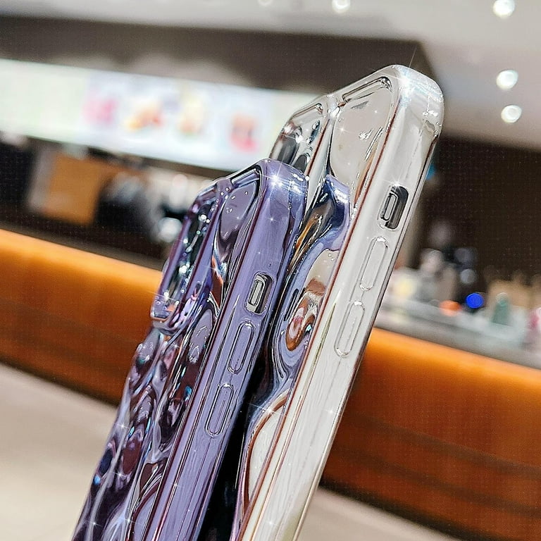 JANDM Custodia IPhone 14 Pro Max Con Motivo 3D Wave Bubble – Effetto Glitter Cromato, Antiurto, Protezione Fotocamera, Ricarica Wireless