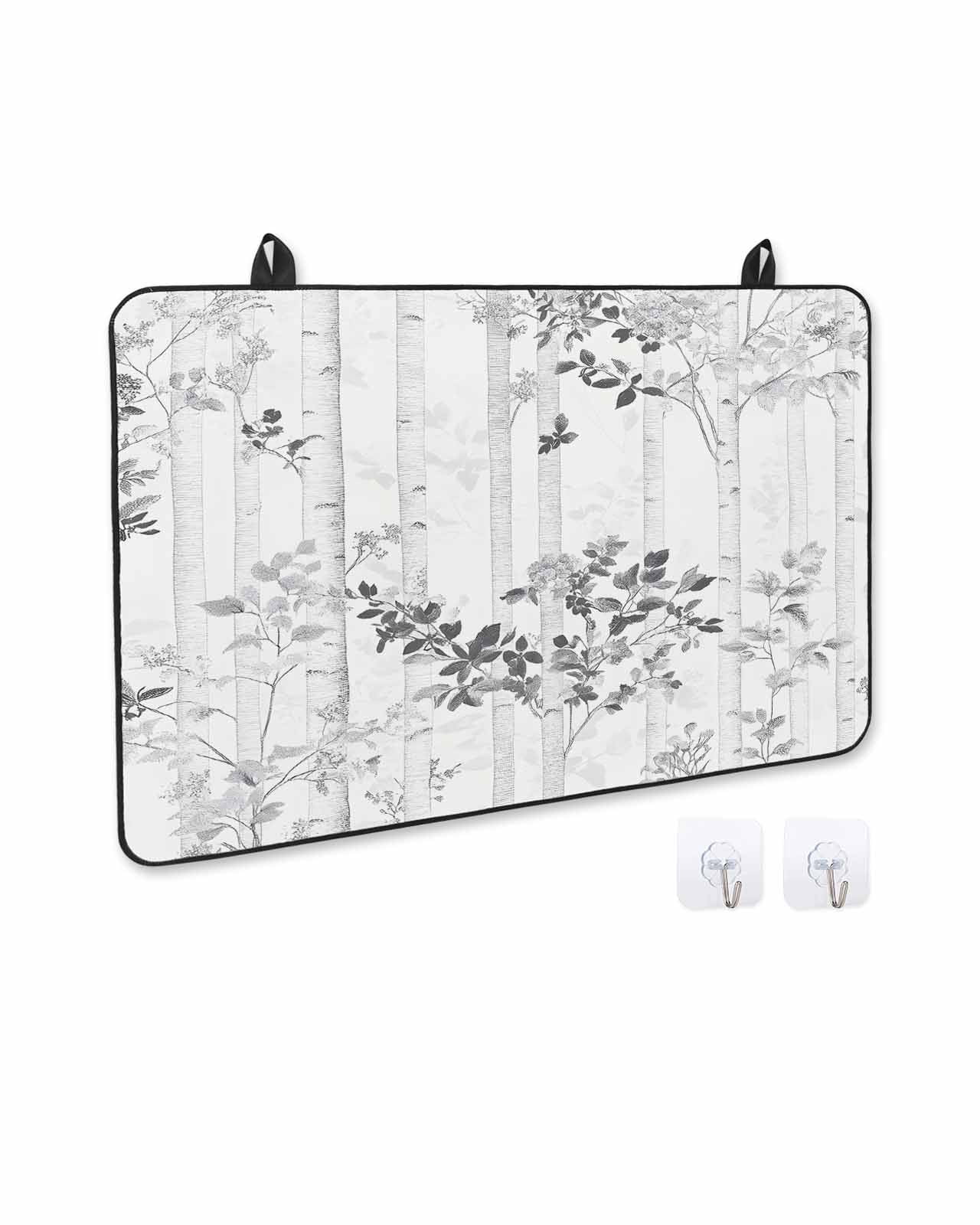 nqOlkjepod Large Induction Cooktop Protector Mat 36"x21", Grey Branches Forest Stove Top Covers for Electric Stove, Gray Tree Watercolor Decorative Stove Burner Cover Mats, Glass Top Stove Cover
