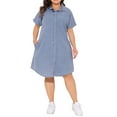 thumbnail image 3 of Agnes Orinda Women's Plus Size Jean Denim Dress Lapel Short Sleeve Button Down Curved Hem Casual A Line Midi Dresses with Pockets 1X Light Blue, 3 of 7