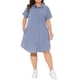 thumbnail image 5 of Vestido de mezclilla de mujer de talla grande Agnes Orinda, con cuello, manga corta, botones, dobladillo curvado, estilo casual, corte A, midi, con bolsillos, 3X azul claro, 5 of 8