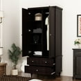 thumbnail image 3 of FUFU&GAGA Modern Bedroom Armoire Wardrobe Closet with Mirror Hanging Rod Lacquer Dark Brown, 3 of 5