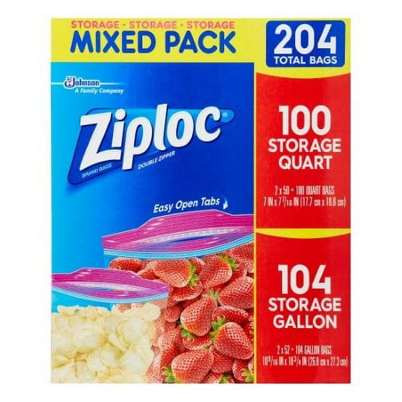 Ziploc Pinch & Seal Storage Bags, Quart & Gallon, 204 Count