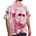 thumbnail image 2 of Pink Monkey Gorilla Men's Poplin Shirt, Casual Short Sleeve Printed Button Down Summer Beach Unisex Shirts, 2 of 6