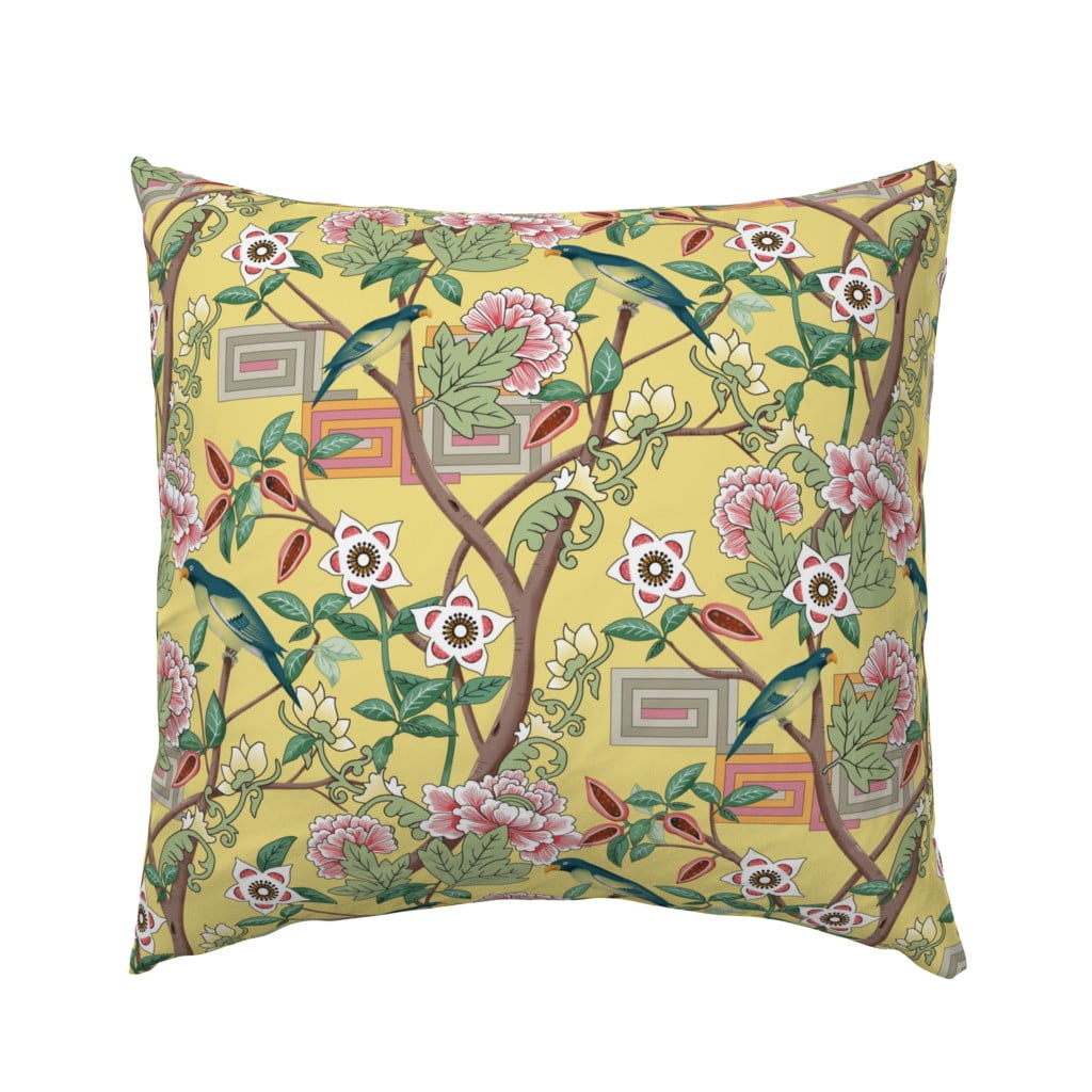 Yellow Chinoiserie Parrot Birds Chinese Inspired Asian Pillow Sham by Roostery 