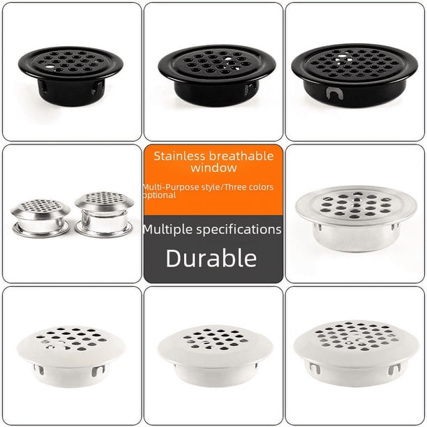 Armario de muebles de armario de acero inoxidable con orificio de ventilación, rejilla de ventilación de disipación de calor negra, cubierta de orificio de ventilación blanca, accesorios de