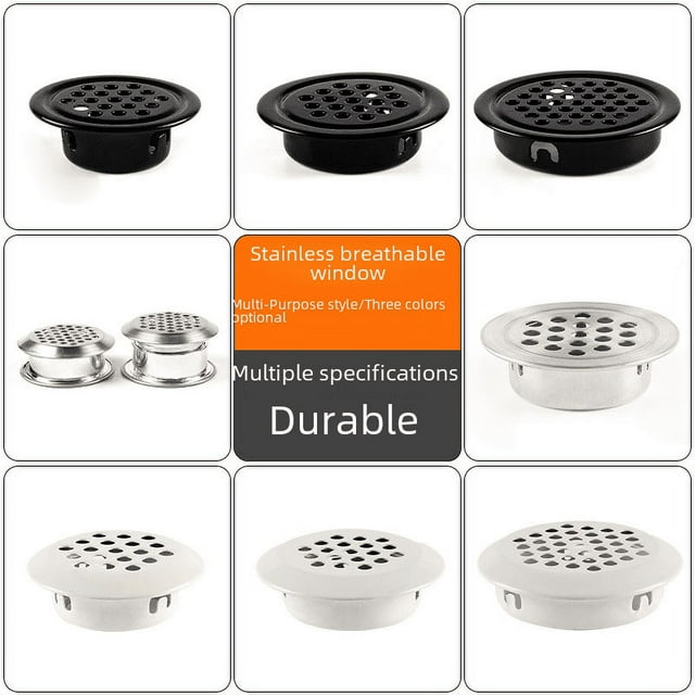 Armario de muebles de armario de acero inoxidable con orificio de ventilación, rejilla de ventilación de disipación de calor negra, cubierta de orificio de ventilación blanca, accesorios de