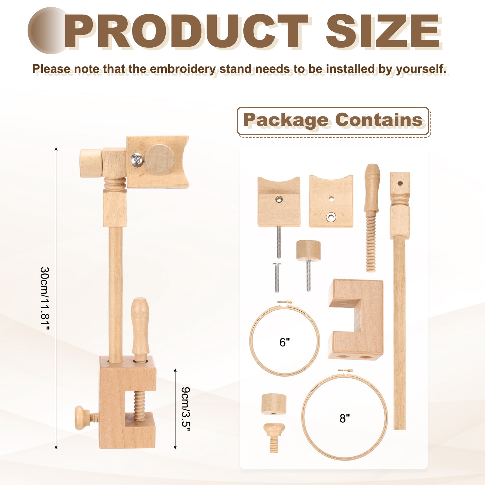 Uxcell Embroidery Hoop Stand, Adjustable Beech Wood Cross Stitch Holder for DIY Art Craft, with 6" & 8" Embroidery Hoop