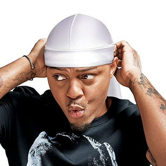 RED by Kiss Bow Wow X Power Wave Extreme Shine Silky Durag, Breathable, Long Tail Doo Rag for Maximum Wave Compression, Smooth Wide Straps, Durable Headwrap Turban Style (White)