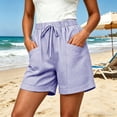 thumbnail image 2 of Ihhxva Cotton Beach Shorts for Women High Waist Elastic Drawstring Striped Adjustable Flat Front with Pockets Stretchable Exterior Pocket Summer Casual Workout Lounge S-2XL, 2 of 9