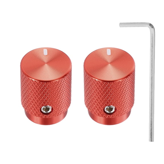Uxcell 2 Pcs Aluminium Potentiometer Knobs, 1/4"(6mm) IDx1/2"(12.5mm) ODx5/8"(16mm) Height Universal Volume Tone Control Knobs for Guitar, Bass, Oval Indicator, Red
