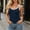 Dark Blue, variant on Women's Contrast Binding V Neck Sleeveless Tank Top, Slim Ribbed Knit Casual Summer Camisole Dark Gray S