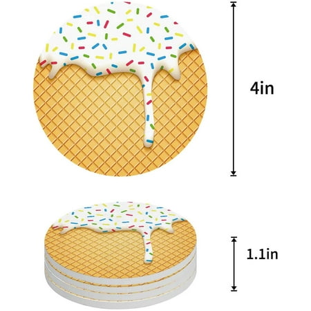 

FMSHPON Ice Cream Set of 4 Round Coaster for Drinks Absorbent Ceramic Stone Coasters Cup Mat with Cork Base for Home Kitchen Room Coffee Table Bar Decor