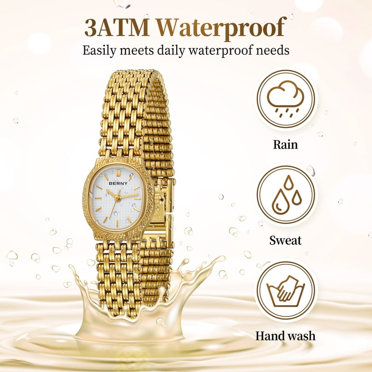BERNY Small Gold Watches for Women, Dainty Vintage Oval Dial  display picture 1