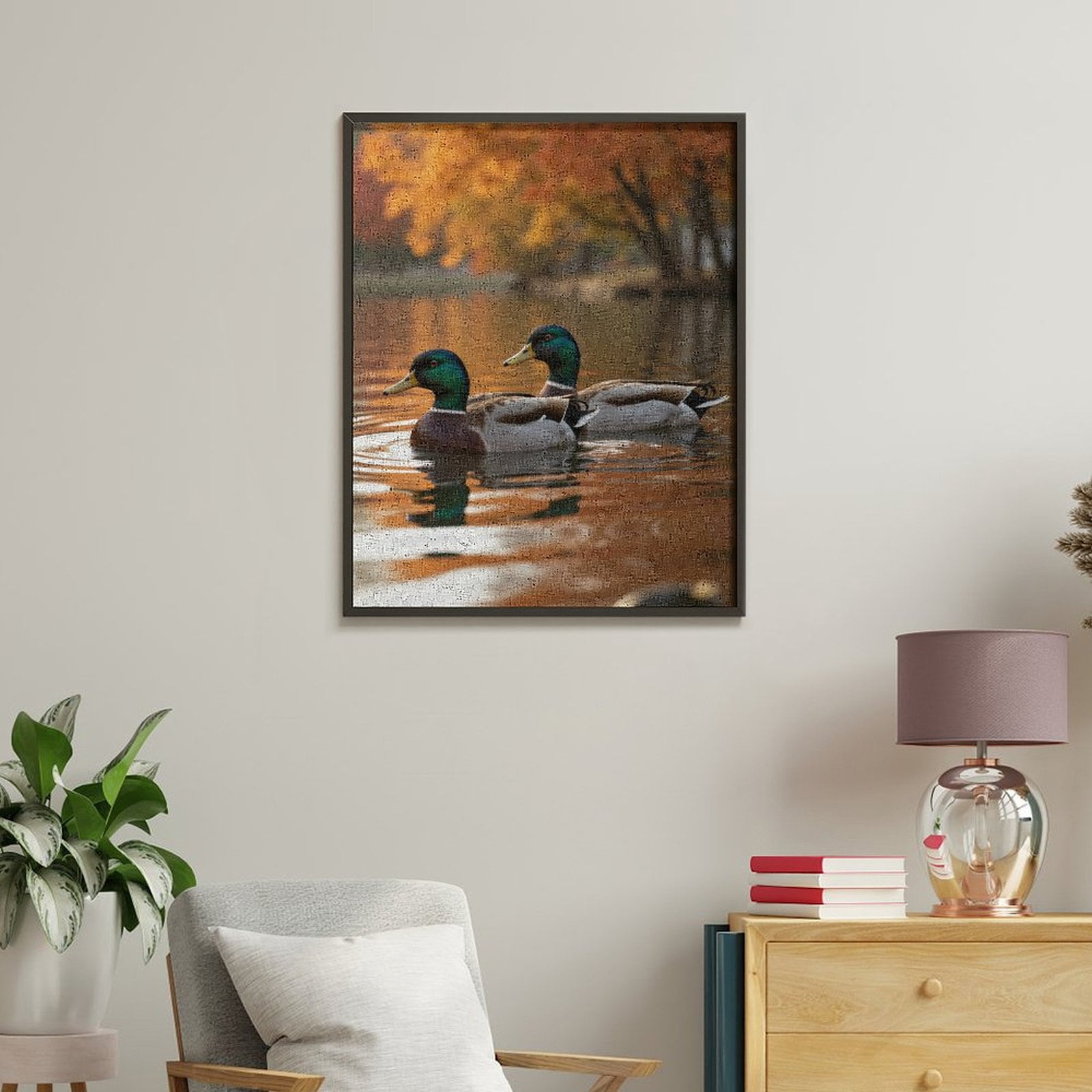 Paint By Numbers Kit for Adults Beginner - DIY Autumn Reflection Lake Ducks Tranquility Canvas Painting Kits for Adults, Frameless Paint By Number for Adults for Home Wall Decor 16x20 Inch