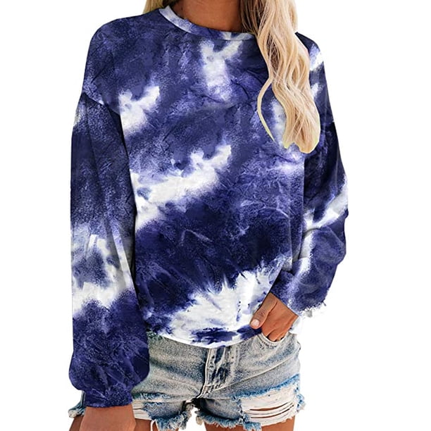Sudadera informal con teñido anudado para mujer, blusa holgada de manga larga suave y holgada Fridja ghj987+4140