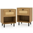 thumbnail image 2 of Kadyn Nightstand with Rattan Drawer, Modern Bedside Table for Bedrooms, Boho Nightstand End Table with Open Shelf, Set of 2, Natural, 2 of 7