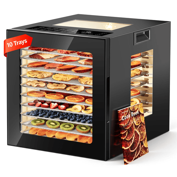 UrbanSync 850W Food Dehydrator Machine, 10 Stainless Steel Trays, 10 Presets, 95-167°F Temperature Control, 48-Hour Timer, Overheating Protection, LED Light, Ideal for Food, Meat, Fruit, Vegetables