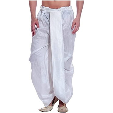 Royal Men's Art Silk Fine Quality Ready to Wear Free Size Dhoti Pant's White