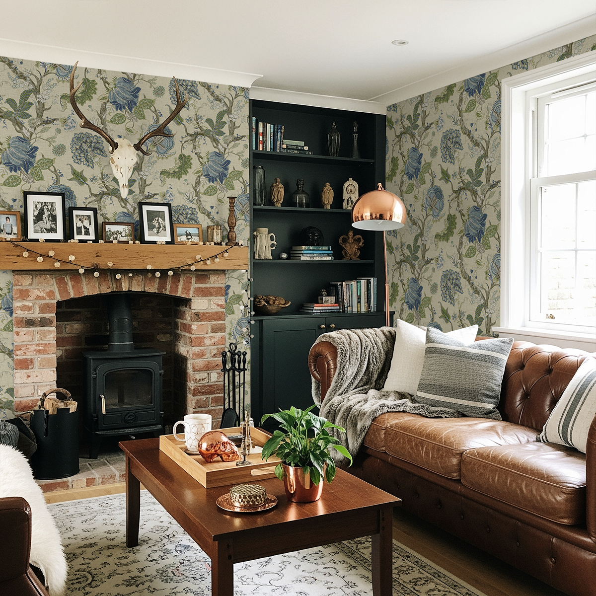 Harry & Grace Fern & Blueprint Jacobean Trail Premium Matte Non-Woven Peel and Stick Wallpaper - 20.5 in. W x 18 ft. L Roll