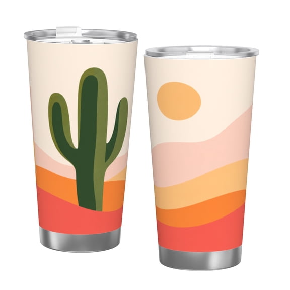 20oz Cactus Desert Sunset Insulated Tumbler Car Cup Travel Coffee Cup Gift for Women Men with Single Silver Rim