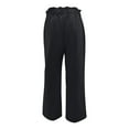 thumbnail image 6 of QLEICOM Womens Slacks Women's Relaxed Fit Straight Leg Pants Solid Cotton Linen Drawstring Elastic Waist Long Wide Leg Pants Work Cargo Casual Pants Wide Leg Pants Relaxed Fit Trousers Black L, 6 of 8