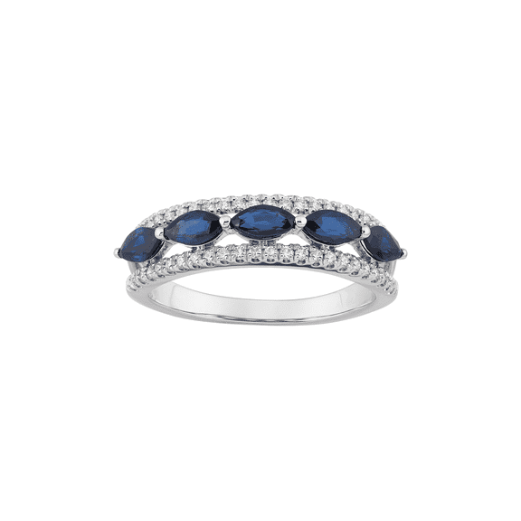 Women's Welry 1/4 cttw Diamond Band Ring with Blue Sapphires in 14kt White Gold, Size 7