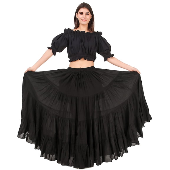 ThePirateDressing Women's 25-Yard Cotton Maxi Skirt, 4-Tier Pleated A-Line Long Skirt