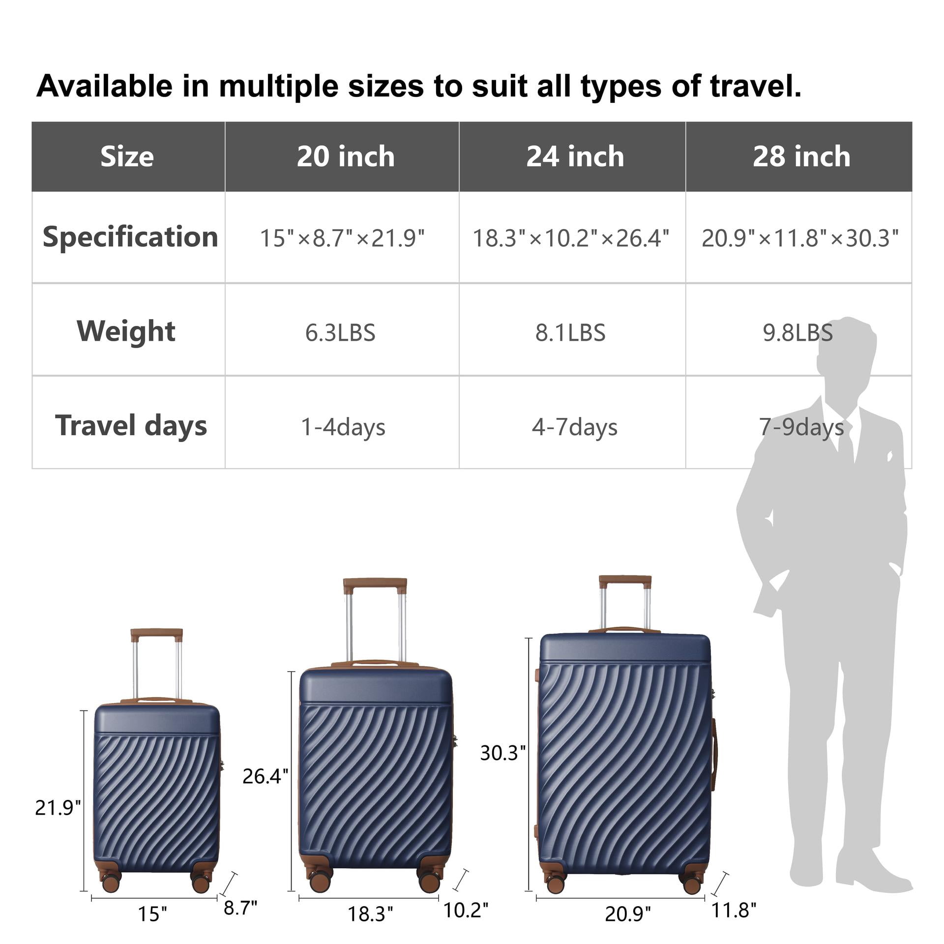 3pc Hardshell Luggage Set with TSA Lock, Lightweight ABS Spinner Suitcase 20" 24" 28"