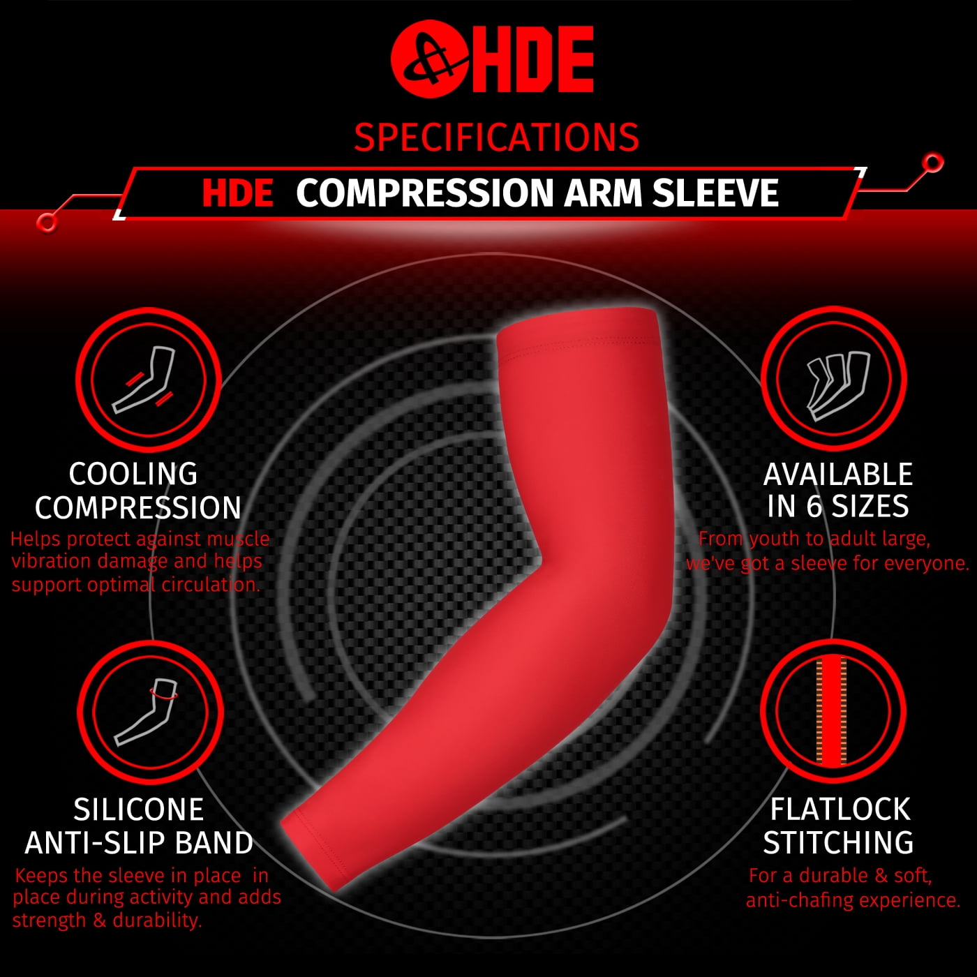 HDE Arm Compression Sleeves for Kids Youth Sports Basketball Shooting Red 2 Count - S
