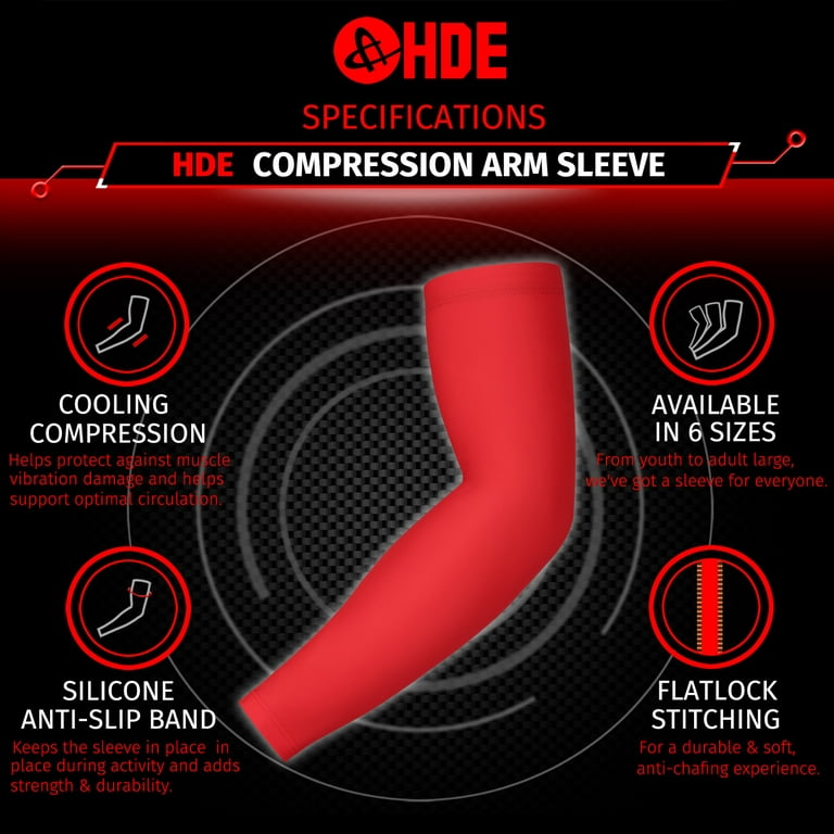 HDE Arm Compression Sleeves for Kids Youth Sports Basketball Shooting Red 2  Count - S