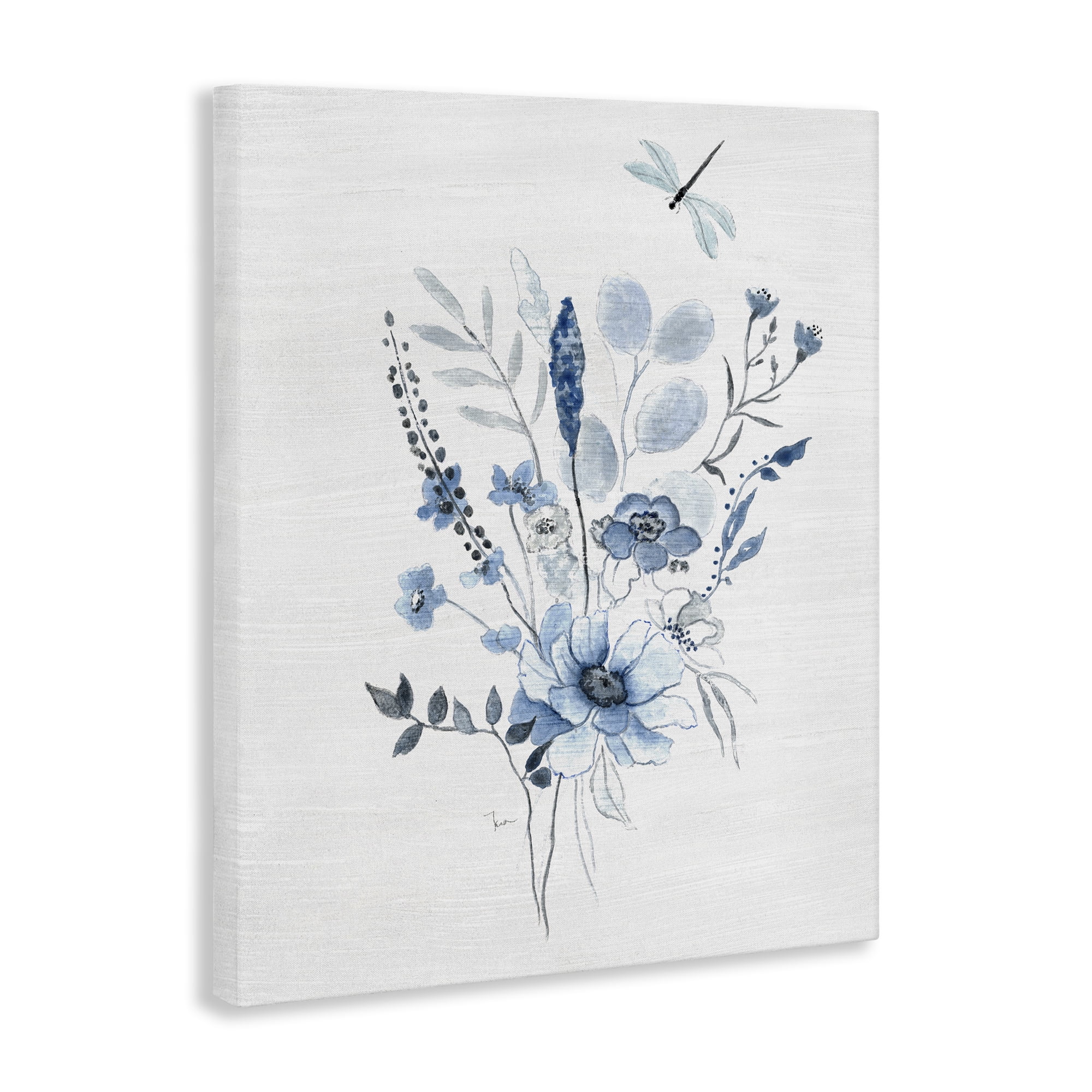 Stupell Industries Soft Blue Wildflowers Botanical & Floral Painting Gallery Wrapped Canvas Art Print Wall Art, 30 x 40