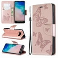 thumbnail image 4 of Allytech Galaxy S10 Case, Slim Fit PU Leather Folio Butterfly Embossed Shockproof Wrist Hand Strap Flip Cards Holder Wallet Case TPU Back Cover for Samsung Galaxy S10,Pink, 4 of 8