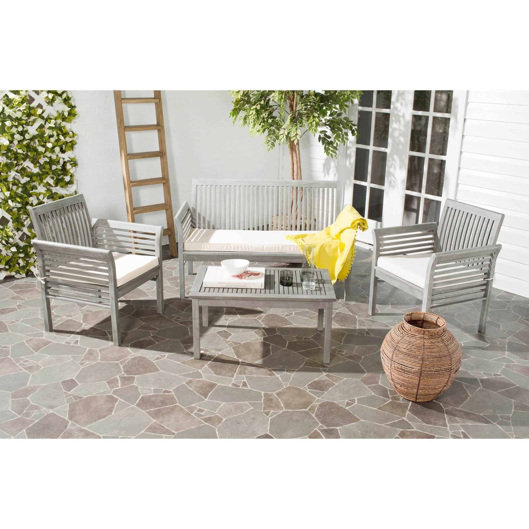 Safavieh Carson 4Piece Outdoor Set, Grey Wash/Beige